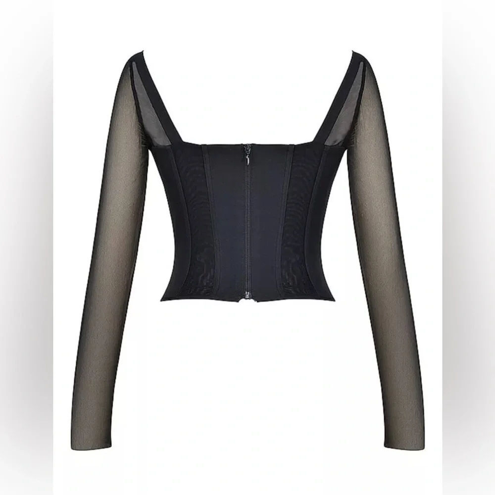 Black Mesh Corset Long Sleeve Top - Picture 6 of 6